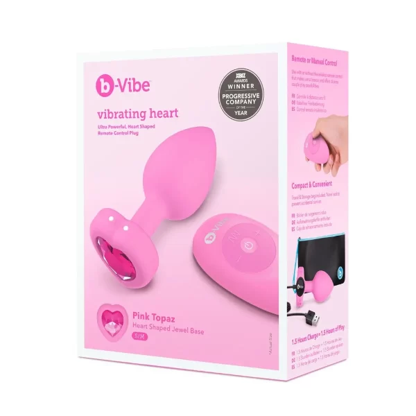 b-Vibe Vibrating Heart Butt Plug Pink Small Medium - Image 2