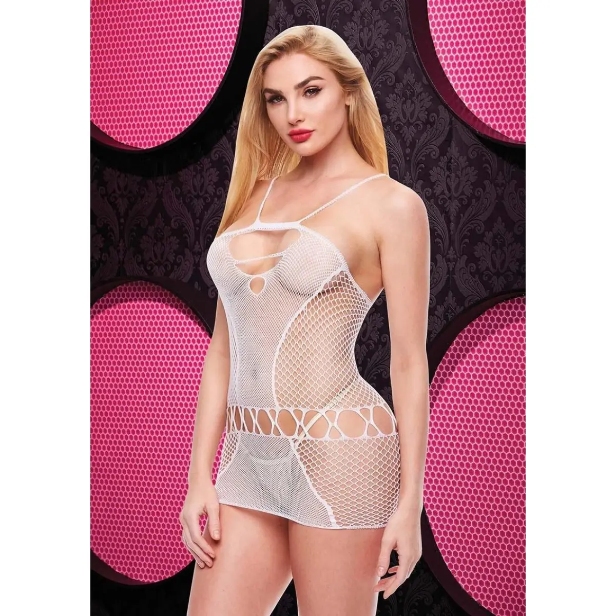 SEXY FISHNET MINI DRESS – WHITE – Q