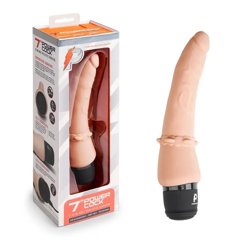 Powercocks 7″ Slim Anal Realistic Vibrator Flesh