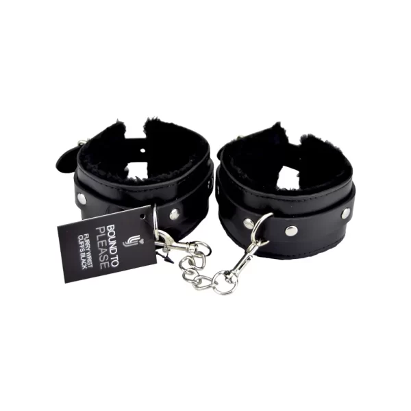 Bound to Please Furry Plush Wrist Cuffs Black - Image 3
