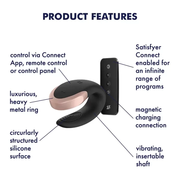 Satisfyer Double Love Partner Vibrator With Remote Control Black - Image 4