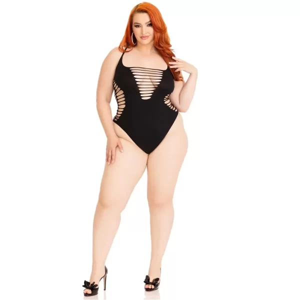 Leg Avenue Shredded Thong Bodysuit Black Plus Size - Image 2