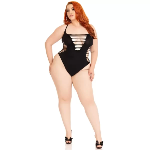 Leg Avenue Shredded Thong Bodysuit Black Plus Size - Image 5
