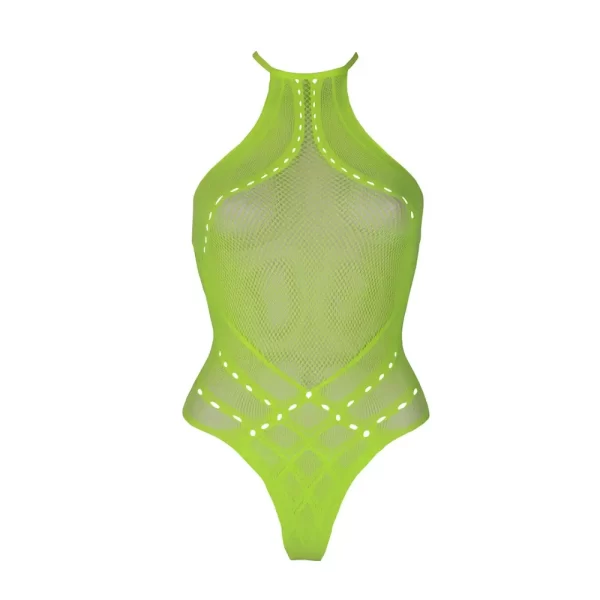 Halter Tie Neck Bodysuit Neon Green Plus Size - Image 6