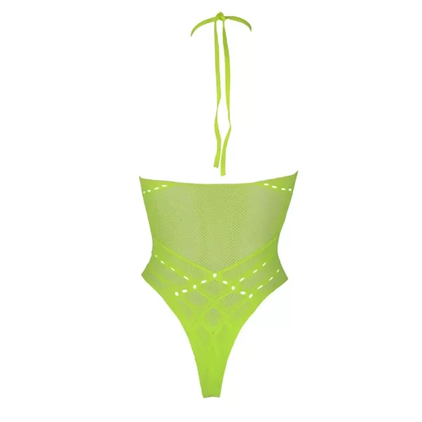 Halter Tie Neck Bodysuit Neon Green Plus Size - Image 7